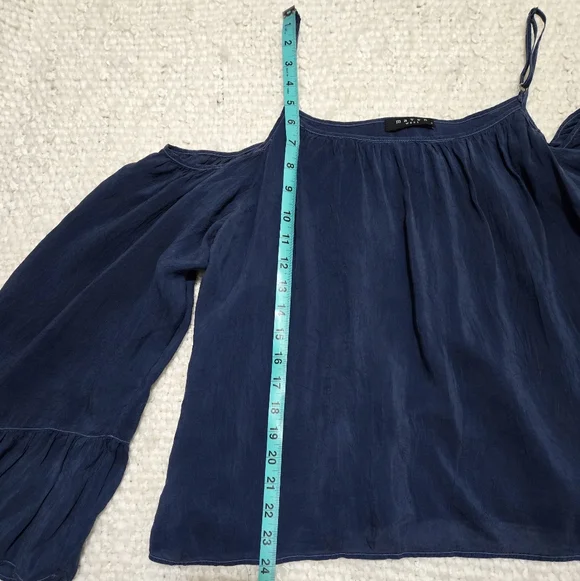 ​Maven West Navy Blue Cold Shoulder Blouse Ruffle Bell Sleeve Size Small NWT